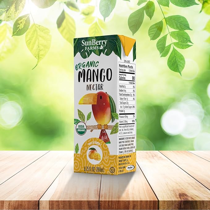 Sunberry Farms Organic Mango Nectar Juice Boxes 32 Pack (6.75 fl oz) – Organic Mango Juice Drinks All Natural Real Sugar Tropical Fruit Juice for Kids &amp Family