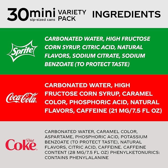 Coca-Cola Mini Can Variety Pack 7.5 Fl Oz Pack Of 30 (10 Each: Coke Classic Diet Coke Sprite) 7.5 Fl Oz ()