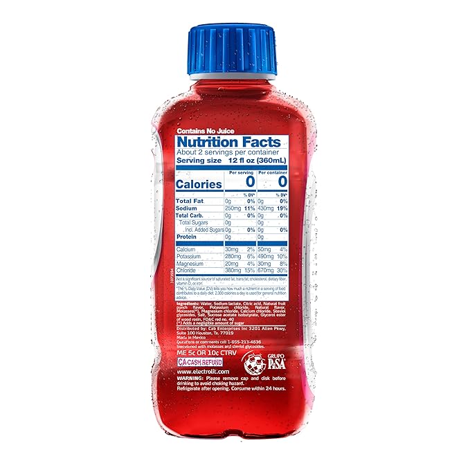 Electrolit Zero Electrolyte Beverage Fruit Punch Splash 21 Fl Oz bottle (Pack of 12)