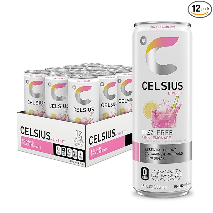 CELSIUS Fizz Free Pink Lemonade Sugar Free Energy Drink 12 Fl Oz (Pack of 12)
