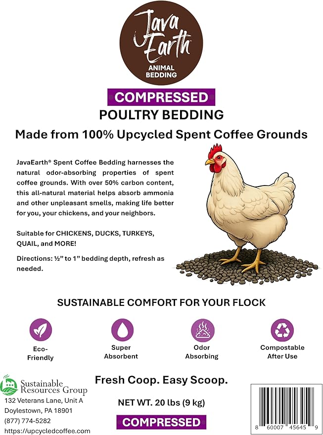 JavaEarth® Compressed Poultry Bedding Upcycled Spent Coffee Ground Pellets 20 lbs