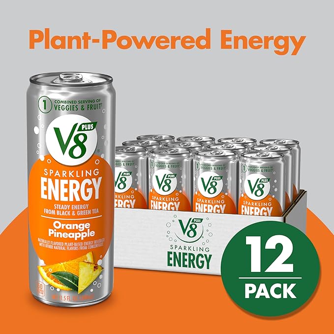 V8 +Energy Sparkling Orange Pineapple Juice Energy Drink 11.5 fl oz Can (12 Pack)