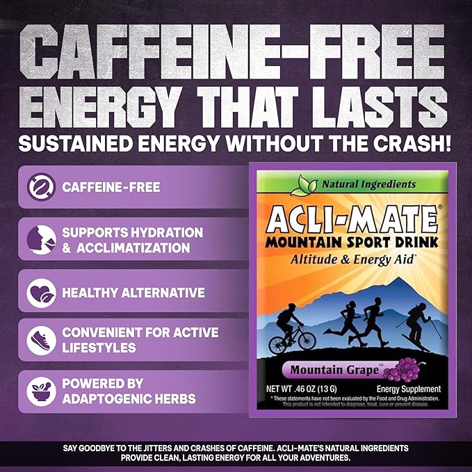Acli-Mate Mountain Sport Drink Mix - High Altitude Acclimatization Electrolyte Powder Packets - Energy Drink Mix - Recovery Hydration Packets for Running Hiking Cycling Travel &amp More (30 CT Gr