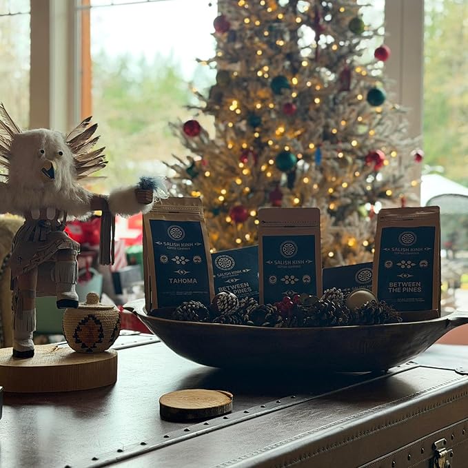 SALISH KINH Whole Bean Coffee | Between the Pines | 12 oz Bag | Medium Dark Roast | 60% Arabica &amp 40% Robusta | Specialty Grade | Single Origin | Direct Trade | Indigenous Produced