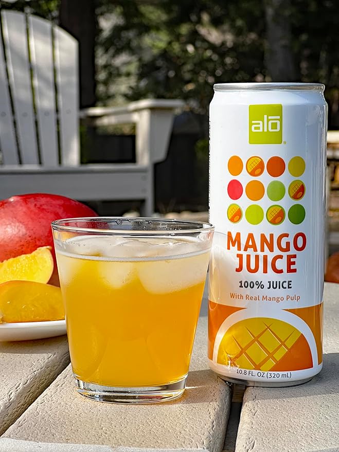 ALO Slim Can Juice Mango with Real Fruit Pulp| 10.82 fl oz Pack of 12 | Plant-Based Beverage 100% Natural Juice