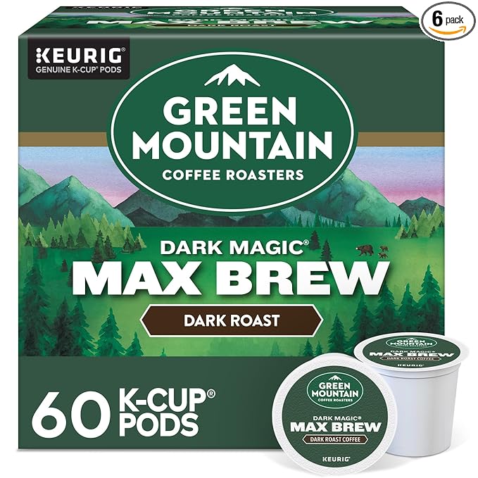Green Mountain Coffee Roasters Dark Magic Max Brew Single Serve Keurig K-Cup Pods Dark Roast Coffee 60-Count Box (6 Packs of 10)
