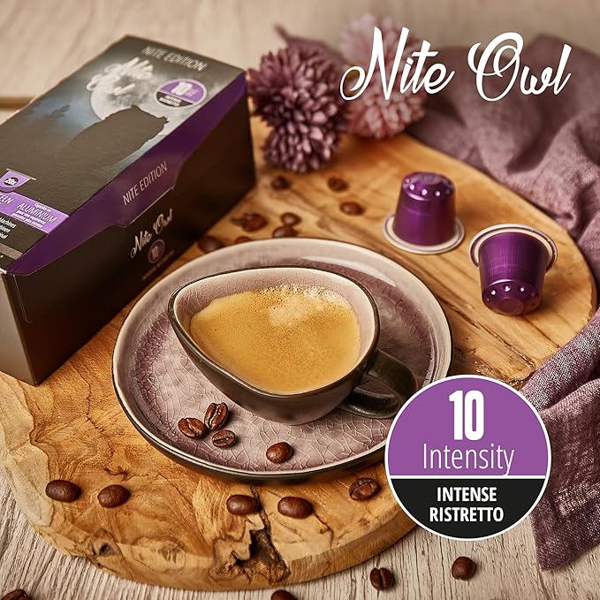 Nite Owl 20ct Compatible Coffee Capsules for Nespresso Original Machines I Bold Dark Ristretto Blend Espresso Pods I Intensity 10 I Fully Nespresso Compatible