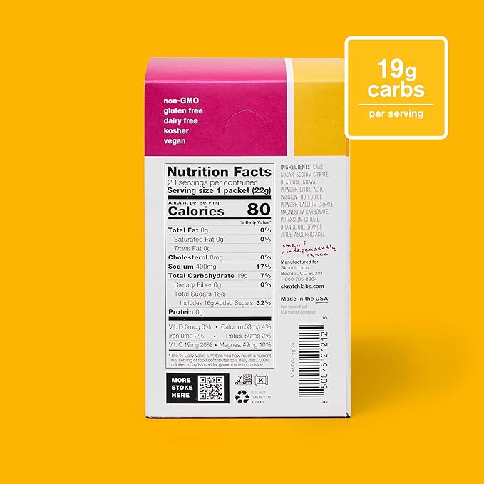 Skratch Labs Hydration Sports Drink Mix Packets – Real‑Fruit Electrolyte Powder for Fast Hydration &amp Endurance | Passion Fruit Orange Guava | 20 Pack | Vegan Non‑GMO Clean Ingredients