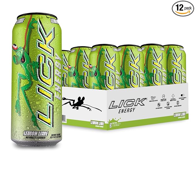 LICK Energy Drink - Zero Sugar No Crash Green Tea Caffeine (180mg) with Antioxidants and Vitamins A B6 B12 and C 16oz (12pk) - Lemon Lime