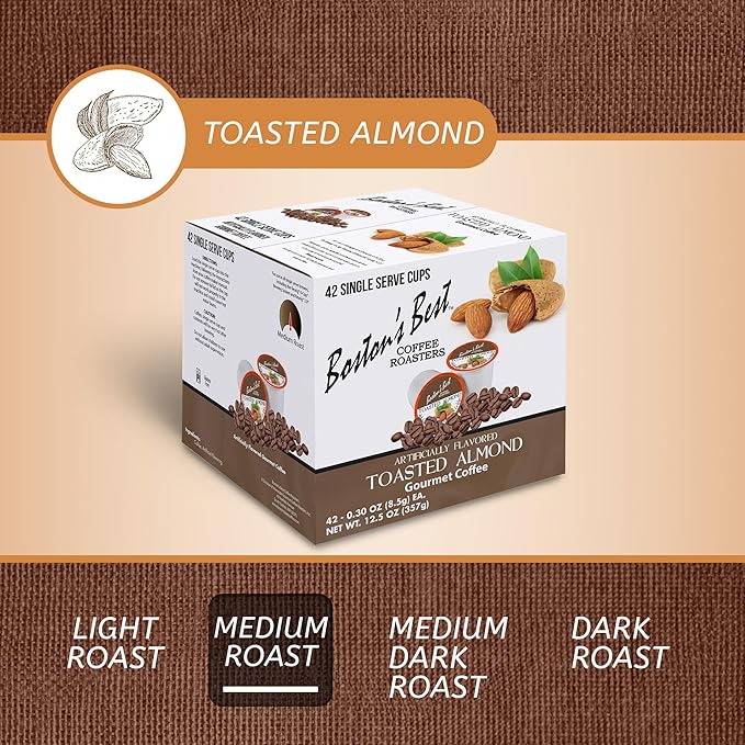 Boston’s Best - Toasted Almond Flavored Delicious Gourmet Coffee Compatible with Keurig Coffee Maker 1 Count (42 Single Serve Medium Roast Cups)