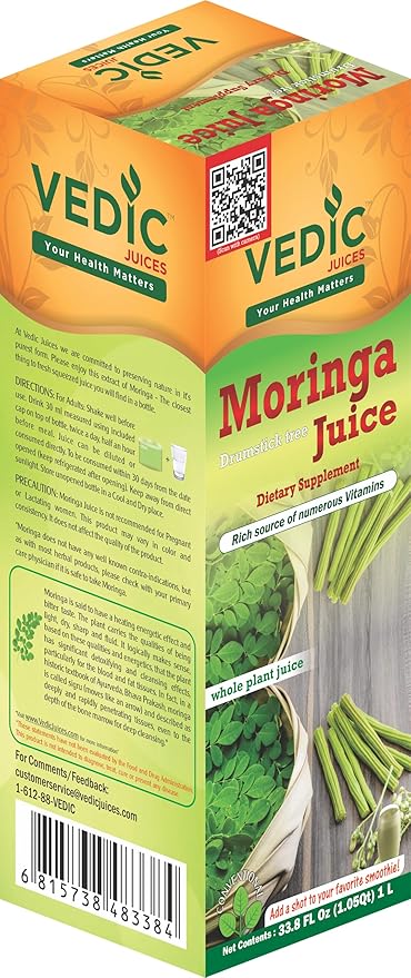 Vedic Moringa Juice Energy Plus - Multivitamin and Antioxidant Drink - Natural Leaf Plant Protein - 33.8oz Ideal for Daily Use