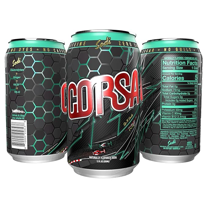 Sodi | Better For You Sparkling Soda Pop | Corsa | Zero Sugar | Zero Caffeine | Zero Colors or Dyes | Gluten Free | Naturally Flavored | 12fl oz Pack of 12 (12pk Corsa)