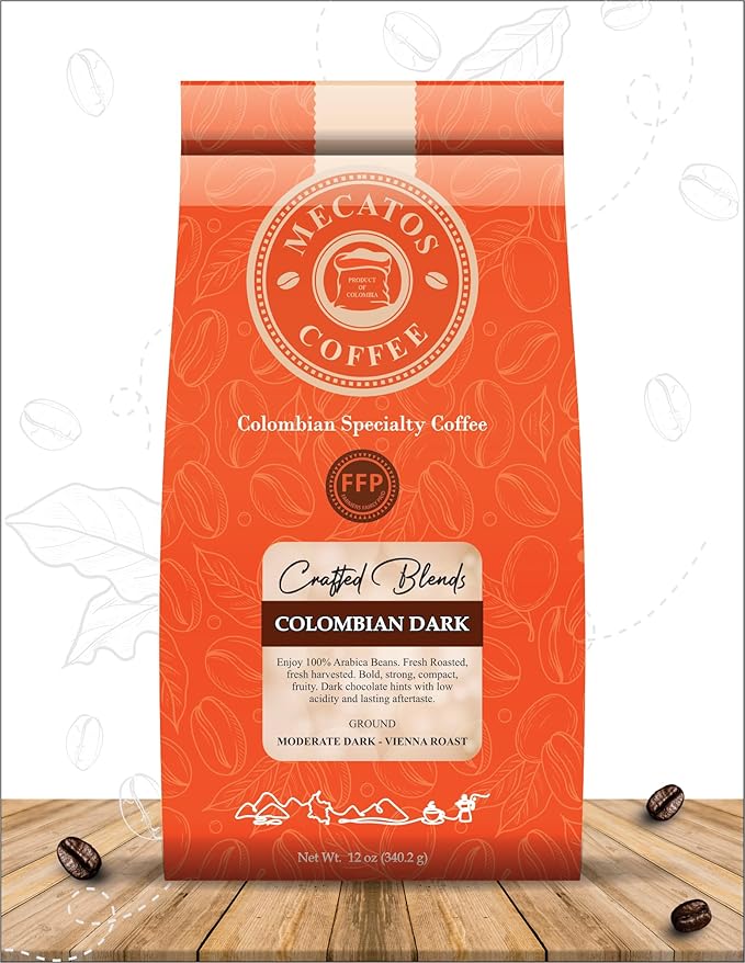 Ground Coffee – Dark-Vienna Roast Colombian Specialty Grade by Mecatos Coffee (12 oz Colombian Dark)
