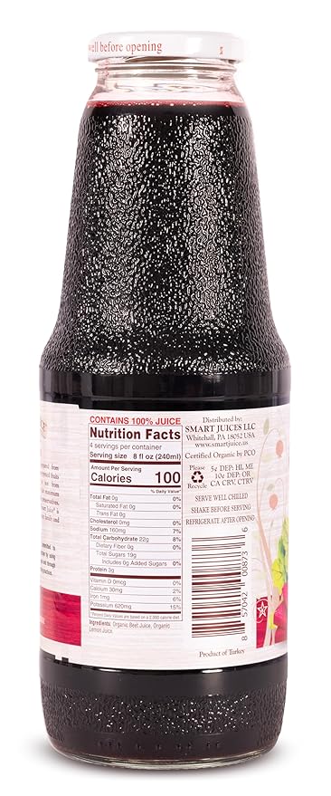 Smart Juice Organic Beet Juice - 33.8 fl oz (1L) - (Pack of 6) 100% Juice Not From Concentrate