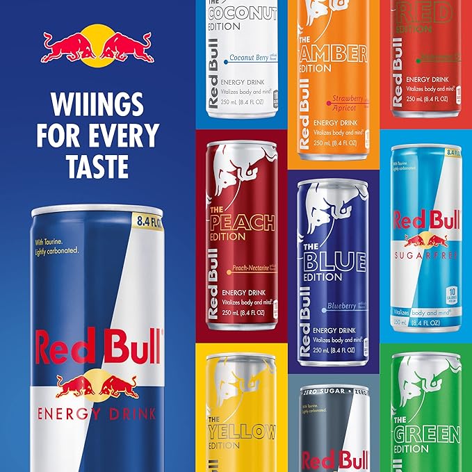 Red Bull Energy Drink Variety Pack Red Bull Sugarfree and Red Edition and Energy Drinks 8.4 Fl Oz 12 Cans (Pack of 2)