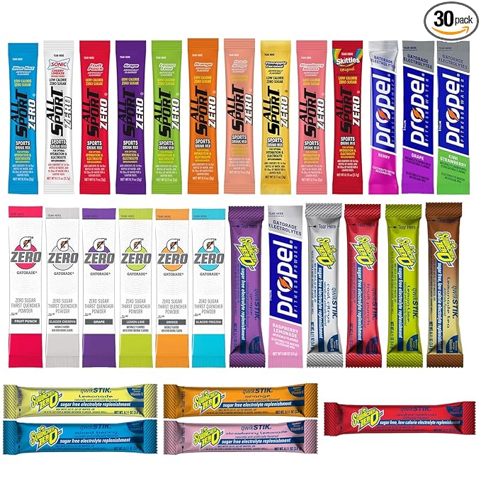 Gatorade G Zero Propel All Sport and Sqwincher Zero Electrolyte Powder Packets Variety - 30 Different Packets