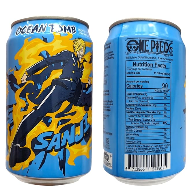 Ocean Bomb Carbonated Water One Piece Anime Collectible Can Drink Luffy Sanji Nami Zoro with 1 Blehblu Coaster