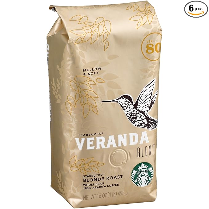 Starbucks Veranda Blend Whole Bean Coffee 96 Oz Pack of 6