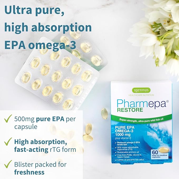 Pharmepa Restore &amp Advanced Hydrolyzed Collagen Peptides Bundle 1000mg Pure EPA Omega-3 Fish Oil &amp 100% Grass Fed Bovine Collagen Protein Powder by Igennus