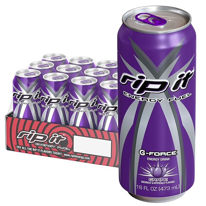 Rip It Energy Drink | G-Force | Intense Grape Flavor | 12-Pack (16oz Cans) | 160mg Caffeine | Smooth Finish | Ignite Focus | Hardcore Energy That Rips!