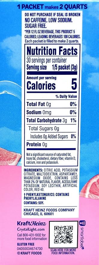 Crystal Light Natural Pink Lemonade Drink Mix 12 QT (Pack of 12)