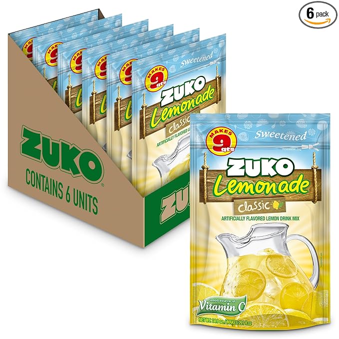 Zuko Classic Lemonade Powdered Drink Mix Family Pack No Added Sugar Needed 14.1 oz (Pack of 6)