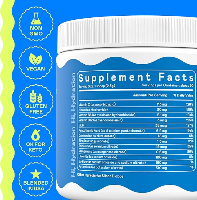 Hi-Lyte Electrolytes Powder Mix - Unflavored Hydration Support for Daily Wellness Fasting Keto - Sodium Potassium Magnesium Vitamins - No Sugar No Carbs Clean Ingredients