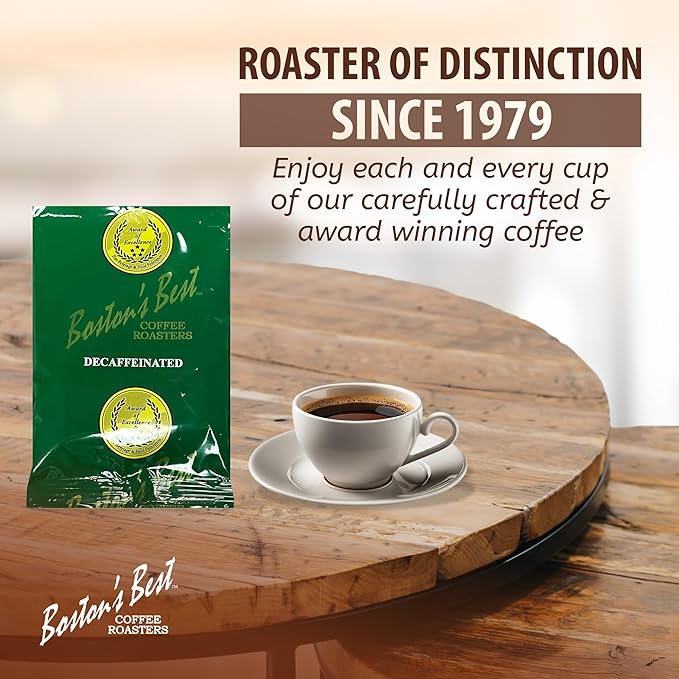 Boston’s Best - In-Room Premium Roast Ground Decaf Coffee Filter Portion Packets Breakfast Drinks Pack of 200 (.664 oz. per packet) Use with 4-Cup Drip Coffee Machine