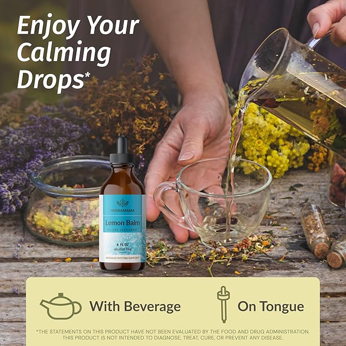 HERBAMAMA Lemon Balm and Rhodiola Kit - Bundle of Lemon Balm Tincture 4 Fl Oz &amp 1000mg Rhodiola Rosea Capsules - Vegan Non-GMO Alcohol &amp Gelatin-Free - 2 Pack