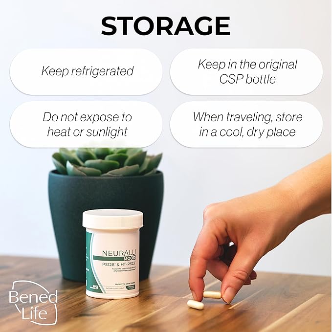 Bened Life Neuralli Mood with PS128 for Stress Relief &amp Recovery via The Gut-Brain Axis (60-Day Supply) Ages 18+ - 2 Bottles (120 Capsules)