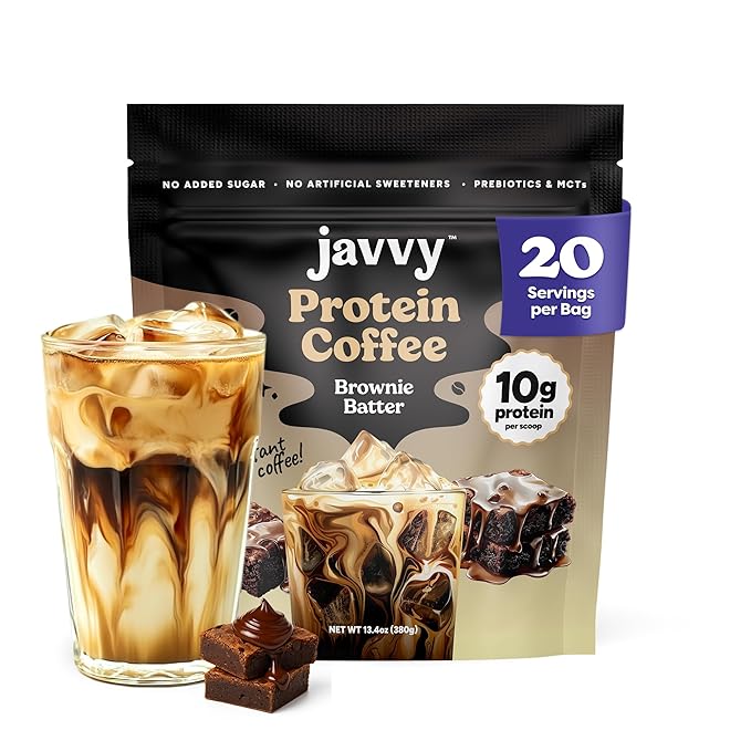 Brownie Batter Protein Iced Coffee - Premium Whey Protein &amp Instant Iced Coffees - 100% Natural Cold Brew - Zero Artificial Flavors &amp Sweeteners 80 mg Caffeine No Added Sugar 20 Servings