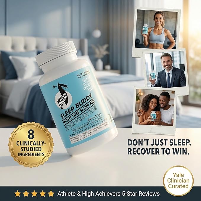 Sleep Buddy™ Natural Sleep Aid for Adults - Yale-Clinician-Curated 8 Ingredient Sleep Formula with Melatonin Ashwagandha GABA 5-HTP &amp Passionflower - 60 Capsules 30 Servings