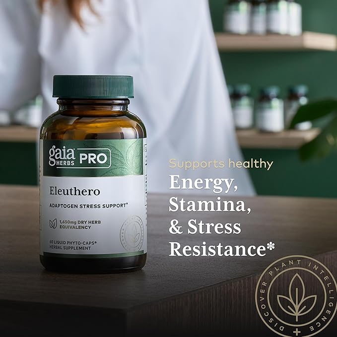 GAIA HERBS PRO Eleuthero - Adaptogen Supplement - Stress &amp Energy Support - 60 Vegan Liquid Phyto-Capsules (60 Servings)