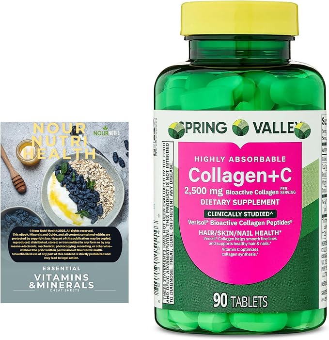 Pack of 1 SPR-ing Valle C Tablets for Hair/Skin/Nail Health 2500 mg 90 Count Highly Absorbable Collagen Plus Vitamin C + Exclusive nnh Guide Included