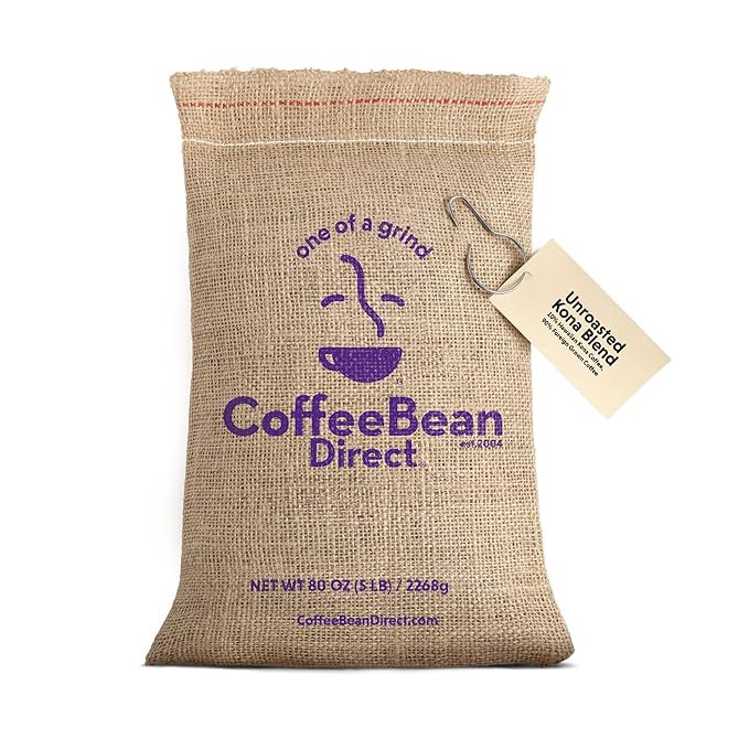 Coffee Bean Direct Unroasted Kona Blend 5 Pound (Pack of 1)