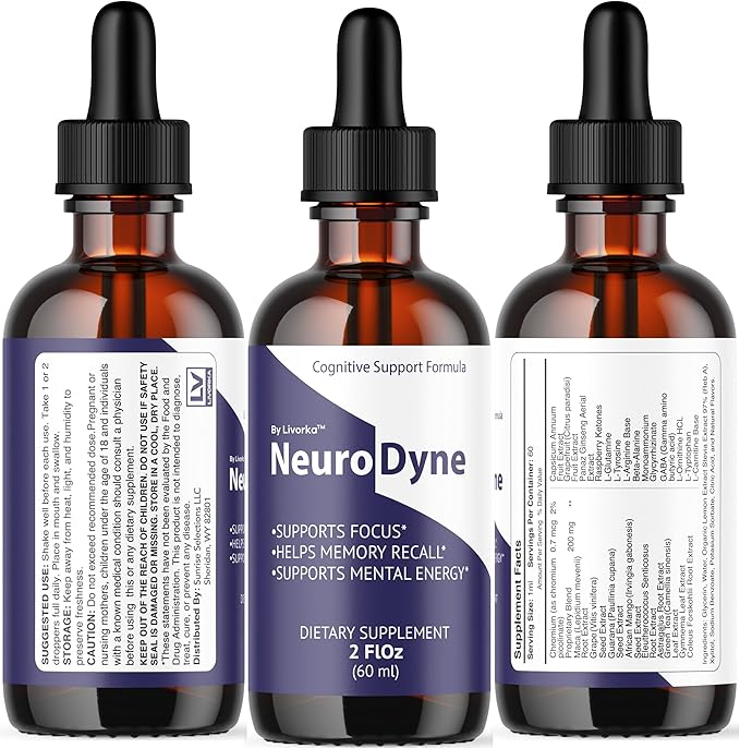 (3 Pack) NeuroDyne - Official NeuroDyne Drops Supplement Brain Support Advanced Formula Neuro Dyne Liquid Premium All Natural Cognitive Focus Nerve Support for Health Wellness 3 Bottles for 3 Months