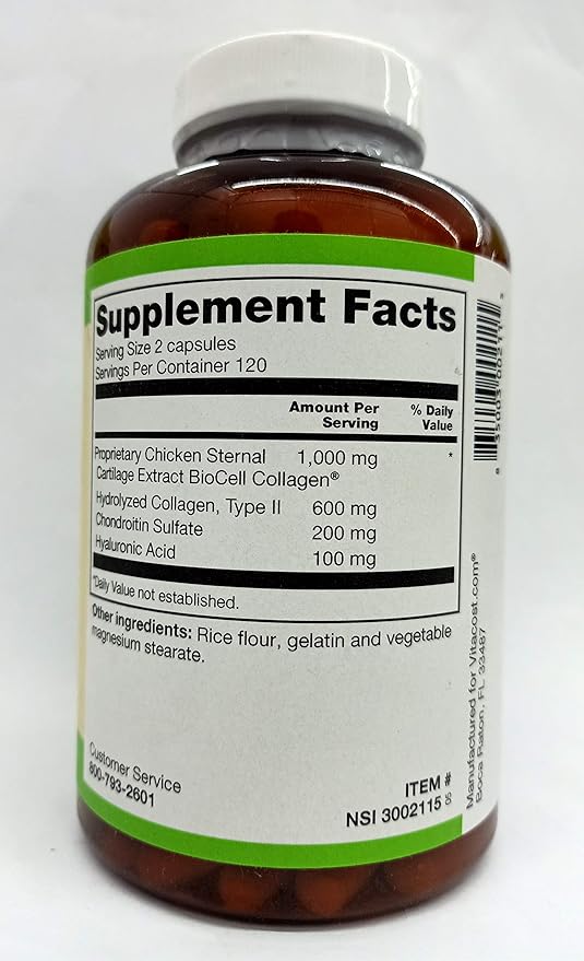 Vitacost ROOT2 BioCell Collagen With Hyaluronic Acid -- 100 Milligram Per Serving - 240 Capsules