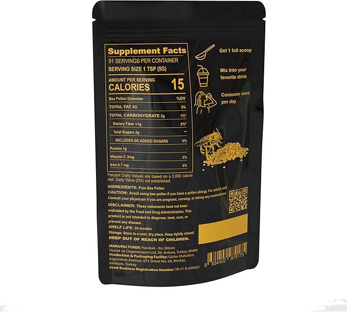 Organic Bee Pollen Granules – 1 lb (454g) – Raw &amp Natural – EU &amp USDA Organic Certified – Halal Kosher GMP ISO 22000 – Premium Anatolian Bee Pollen Superfood