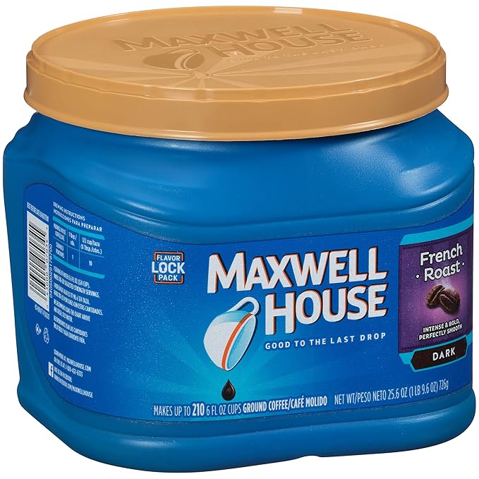 Maxwell House French Roast Dark Roast Ground Coffee (25.6 oz Canisters Pack of 2)