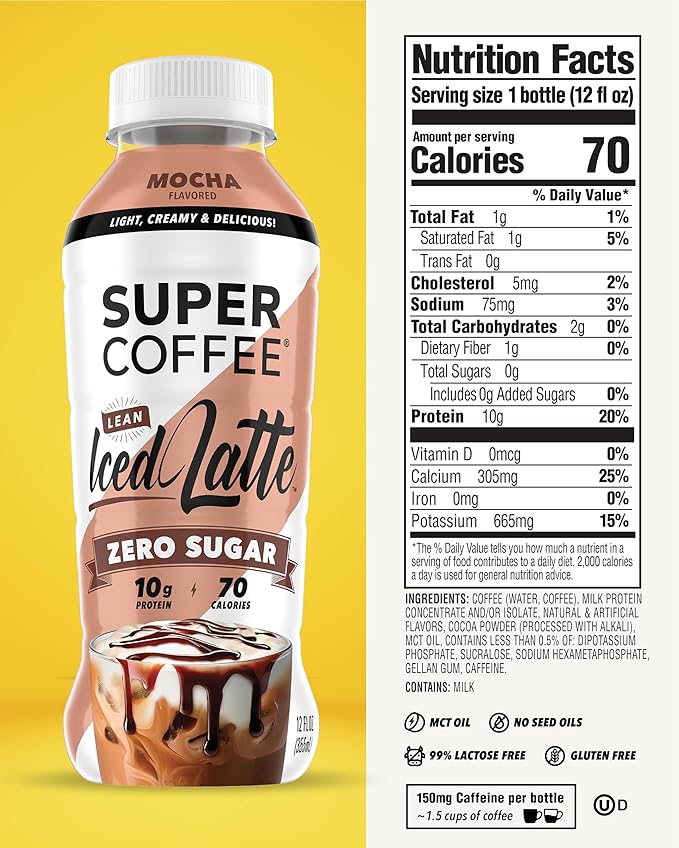 Super Coffee Keto Protein Coffee (0g Added Sugar 10g Protein 70 Calories) 12 Fl Oz | Iced Smart Coffee Drinks - LactoseFree SoyFree GlutenFree (12 Fl Oz (Pack of 12) Core 3 Variety)