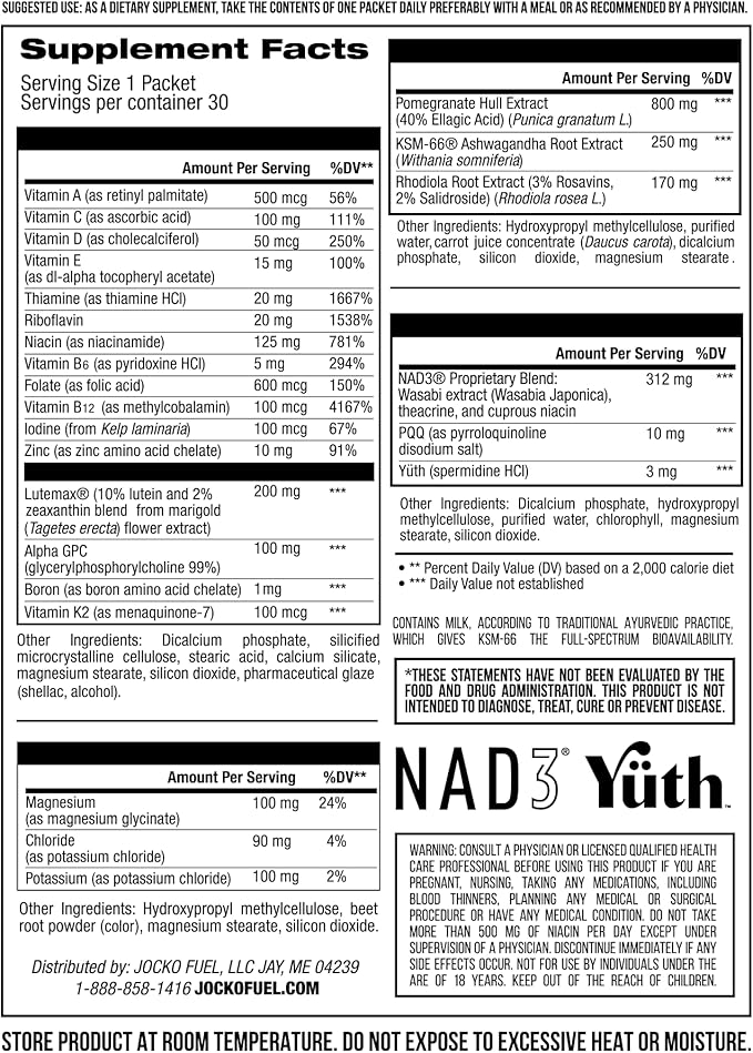 Jocko Fuel TIME WAR - Multivitamin for Men &amp Women. NAD Supplement for Healthy Aging Heart Bone &amp Eye Health. Essential Vitamins and Minerals Supports Stress Relief + Energy Levels - 30 Da