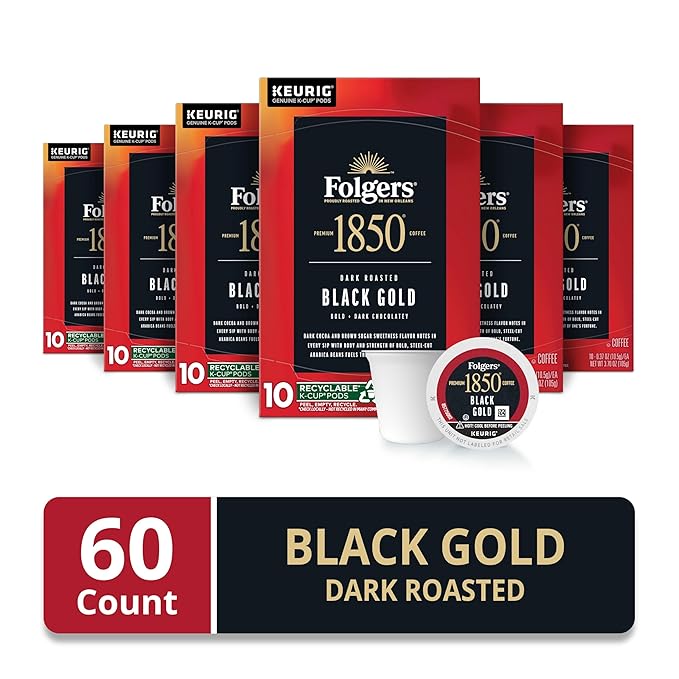 Folgers 1850 Black Gold Dark Roast Coffee 60 Keurig K-Cup Pods
