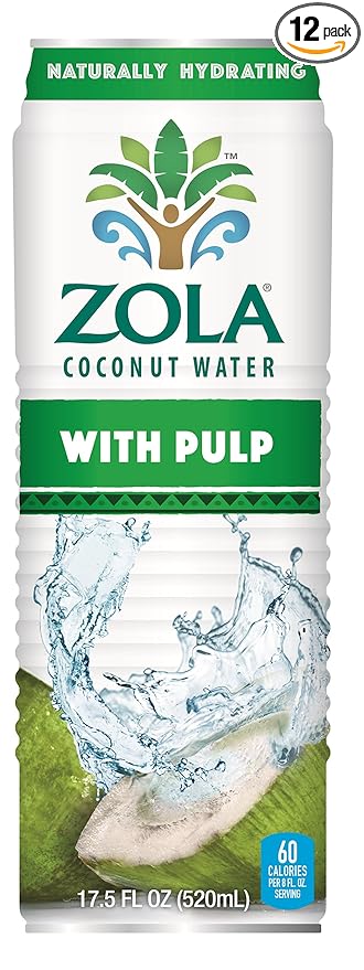 Zola 100% Natural Coconut Water with Pulp 17.5 Ounce (Pack of 12)