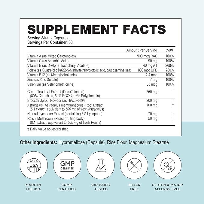 Dietary Supplement Tablets All Natural Immune Support - Immunity Defense - Best Immune System Booster - Organic 60 Capsules Bottle (Single Bottle)