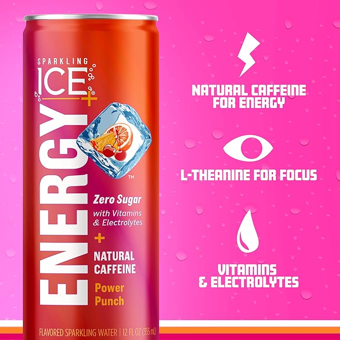 Sparkling Ice +ENERGY Power Punch Sparkling Water 12 fl oz Cans (Pack of 12) &amp Sparkling Ice +ENERGY Berry Blast Sparkling Water with Vitamins &amp Electrolytes Zero Sugar 12 fl oz Cans (Pack o