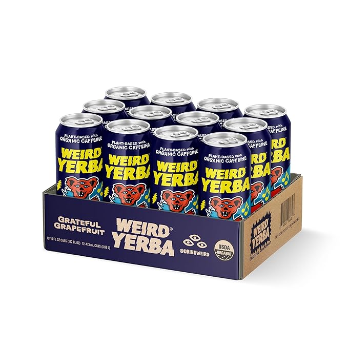 Drink Weird Organic Grateful Grapefruit Yerba Mate – 16oz Cans 160mg Organic Caffeine Pack of 12 – Grateful Dead Collab Healthy Energy Drink Alternative