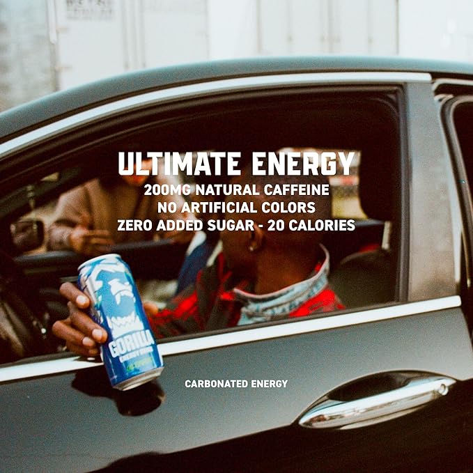 Gorilla Energy Drink Kiwi Strawberry &amp Ultimate 200mg Natural Caffeine Real Fruit Juice Squeezed &amp Concentrated No Added Sugar and No Artificial Colors 24 Cans