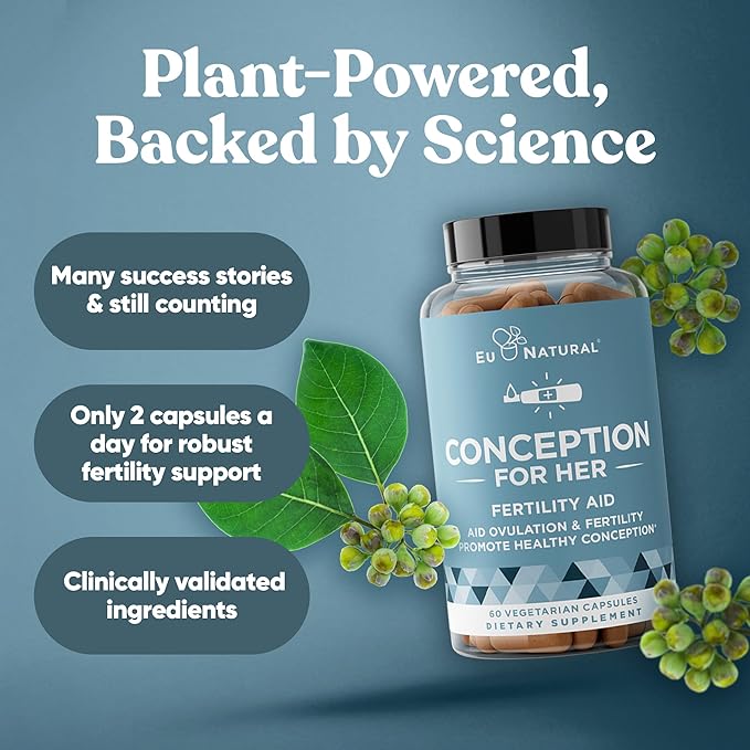 Eu Natural Conception for Her Fertility Supplements for Women - Ovulation Hormonal Balance &amp Regular Cycle Support - Myo-Inositol Folate Folic Acid &amp Vitex - 60 Vegetarian Capsules