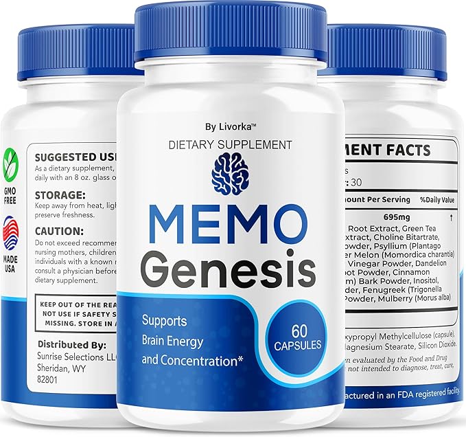 (5 Pack) Memo Genesis Capsules - Original MemoGenesis Brain Health Daily Support Pills Natural Advanced Formula Cognitive Health &amp Function to Help Maintain Clarity Focus 300 Capsules for 5 Month