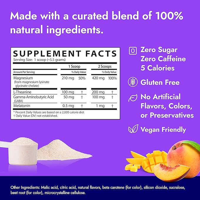 Zipfizz Nightly Calm &amp Sleep Supplement Powder Peach Mango 12.3 oz (30-60 Servings) | Natural Sleep Aid For Kids &amp Adults | Contains Magnesium Melatonin L-Theanine | Relaxation &amp Mood